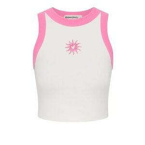 Embroidered Crop Tank Top - Pink Skies